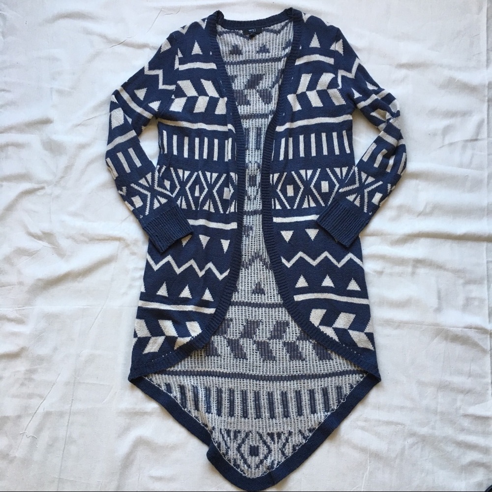 Blue and beige duster sweater